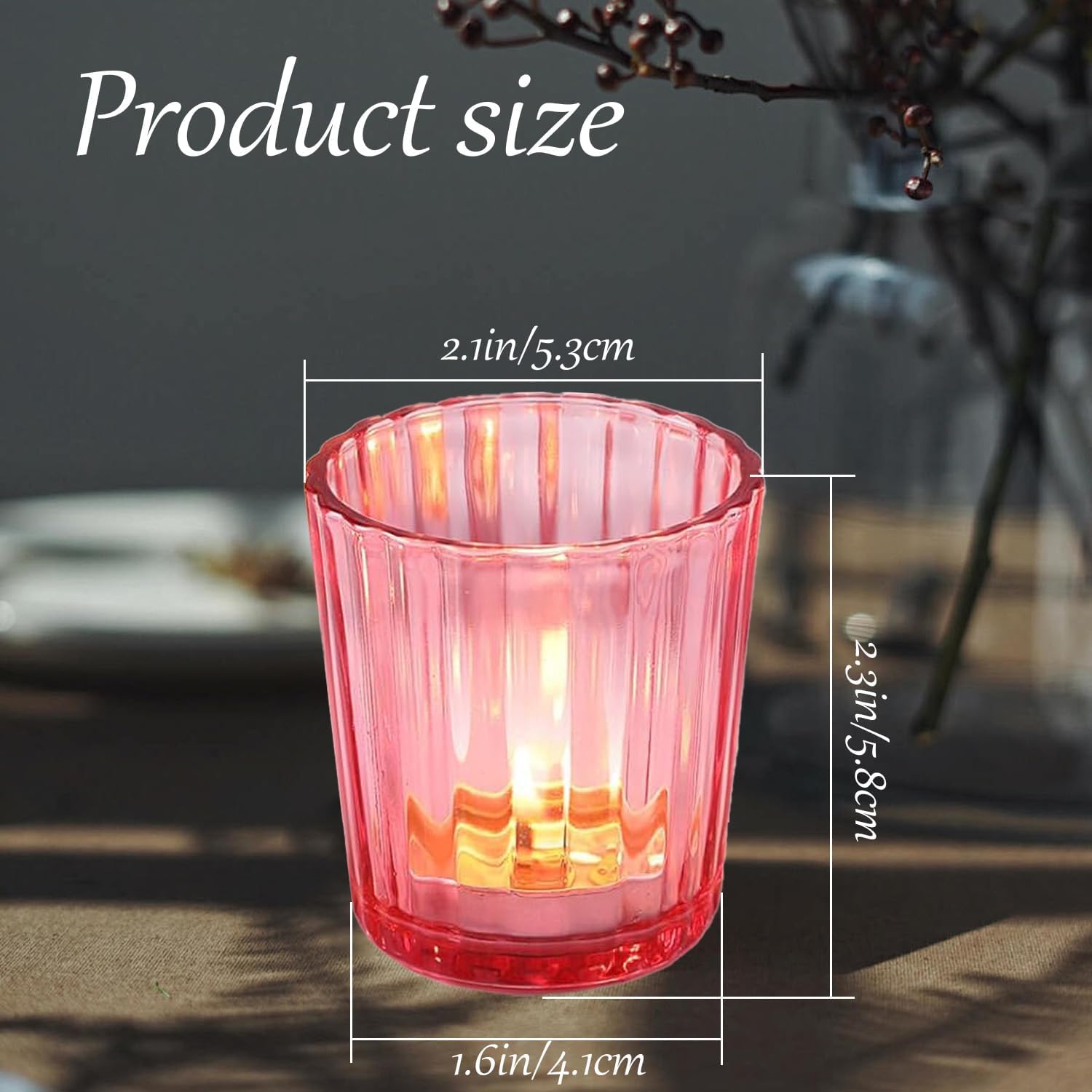 2Pcs Votive Candle Holders,Pink Glass Candle Holder,Ribbed Tealight Candle Holder,Vintage Candle Holders Bulk for Wedding,Holiday,Party.Birthday,Dining Table Decor