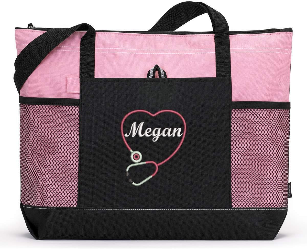 Personalized Nurse, CNA, RN, LPN Embroidered Tote Bag with Mesh Pockets