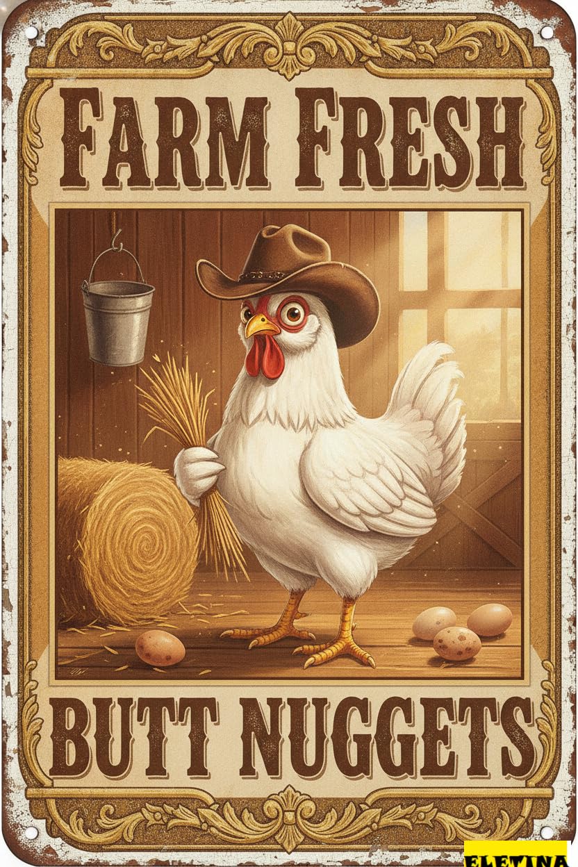 Farm Fresh Butt Nuggets Chicken Tin Sign, 8x12 Inch