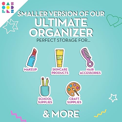 Vista 31 de Caboodles Bonita caja de maquillaje pequeña, caja organizadora de plástico duro, 2 bandejas giratorias, espejo de moda, pestillo seguro para viajes