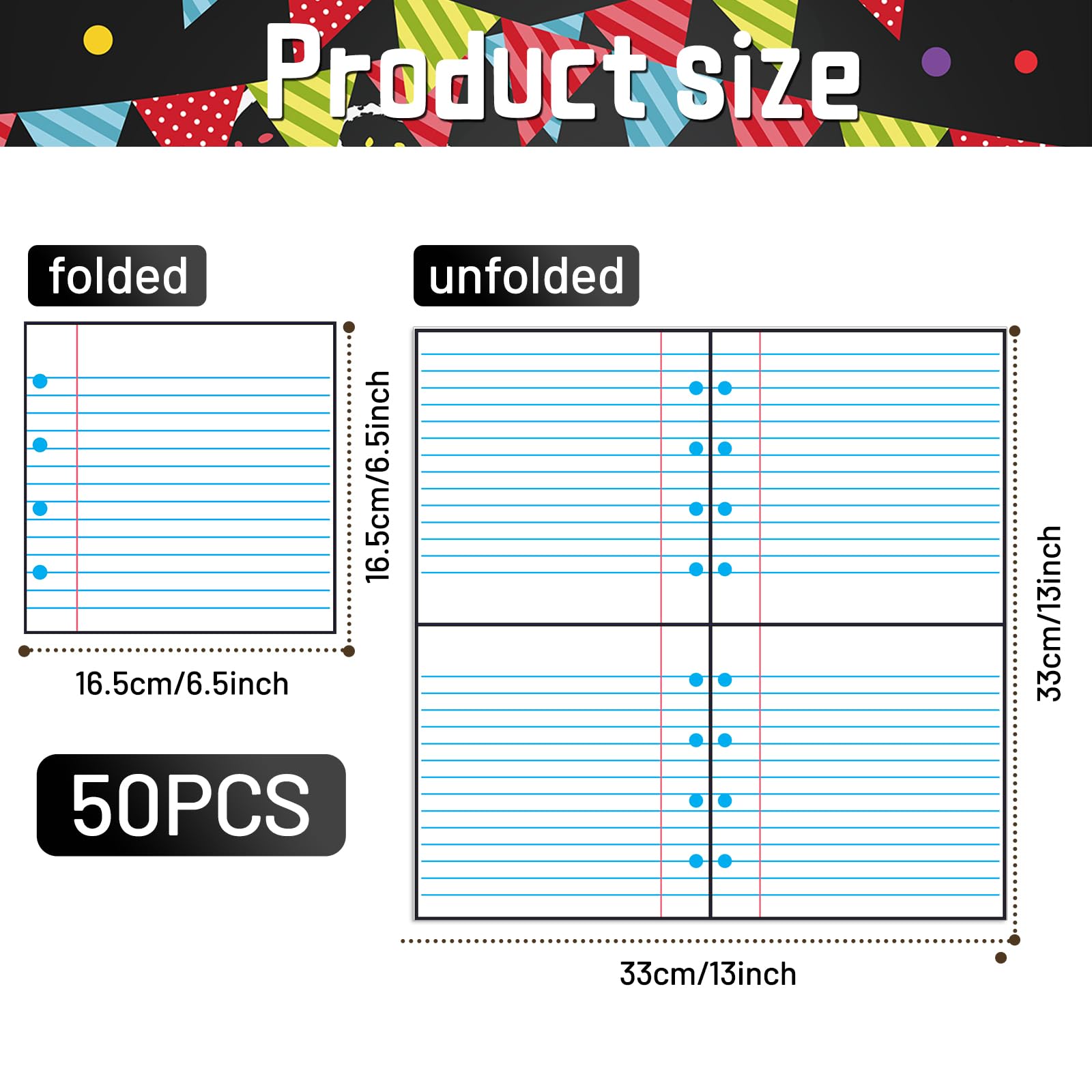 Pack of 50, Notebook Paper Napkins, Lined Paper Design Disposable Napkins for Back to School, Teacher Appreciation, Classroom, Kindergarten, First Day of School Party Supplies, 13x13 Inches Unfolded