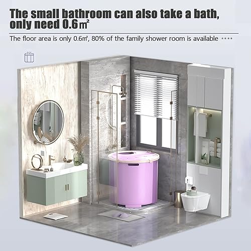 Miniatura 5 de Bañera plegable multifuncional, portátil, plegable, de pie, bañera de baño de hielo y caliente para baño, spa, adultos, niños, ducha familiar (rosa,