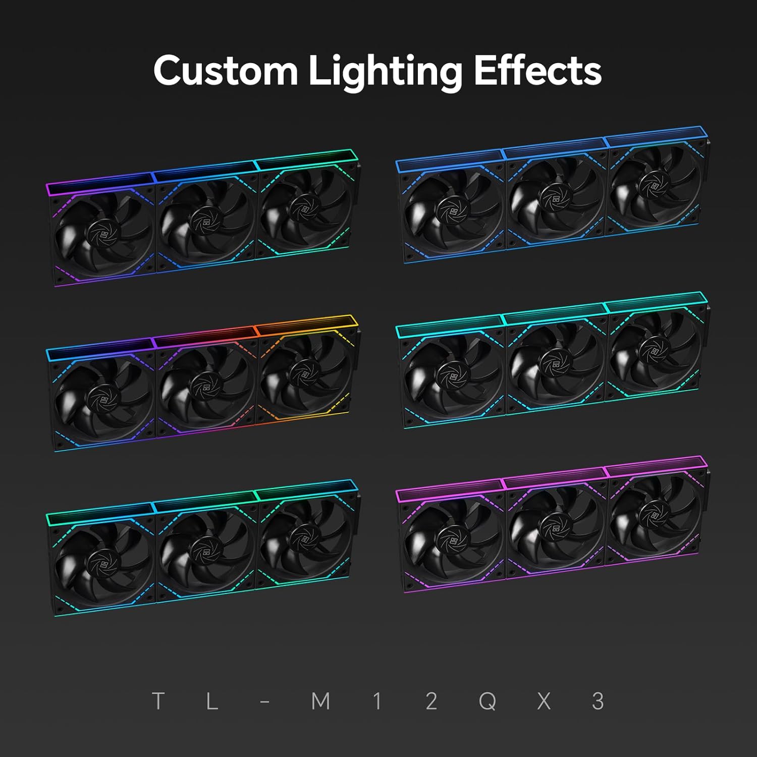 TL-M12Q X3 120mm Computer Case Fans, PWM ARGB PC Fans, 3-Pack, 2000RPM, Daisy-Chain, Infinity Mirror, Black