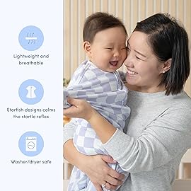 SleepingBaby Zipadee-Zip Transition Swaddle - Cozy Baby Swaddle Blanket with Zipper Convenience - Roomy Wearable Blanket for Easy Diaper Changes - Lavender Check, X-Small (3-6 Month)