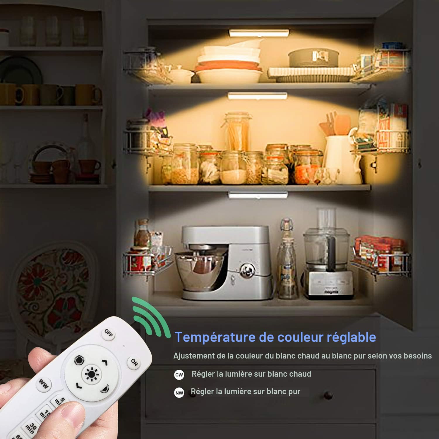 LDOPTO Lampe murale sans fil, Lampe cuisine armoire veilleuse autocollante Telecommande Sans Fil pour Escalier Miroir Cuisine Vitrines Cabinet 4-Pack