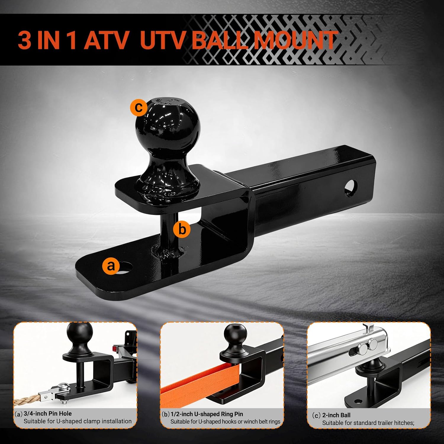 ATV/UTV Trailer Hitch Towing Ball Mounts with 2" Ball, Fits 2" Receivers, Rust-Proof Metal