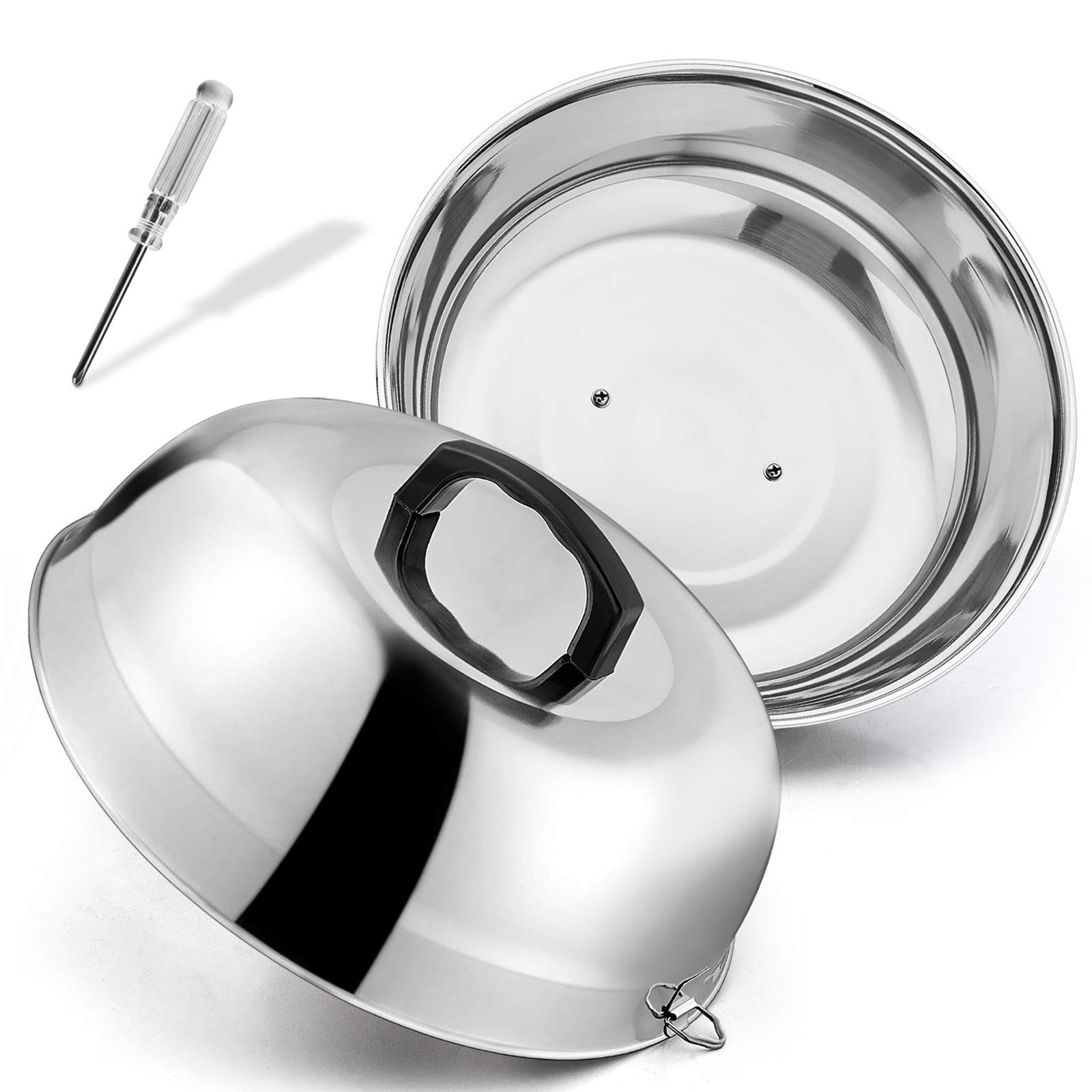 Leonyo - Confezione da 2 cupole per piastra di fusione resistenti, 33 cm, in acciaio inox, rettangolari, coperchio per cottura a vapore per griglia piatta