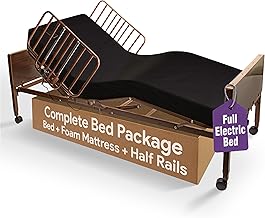 Electric Hospital Bed for Home Use - Includes Foam Mattress, Half Rails - Adjustabe Medical Bed Set