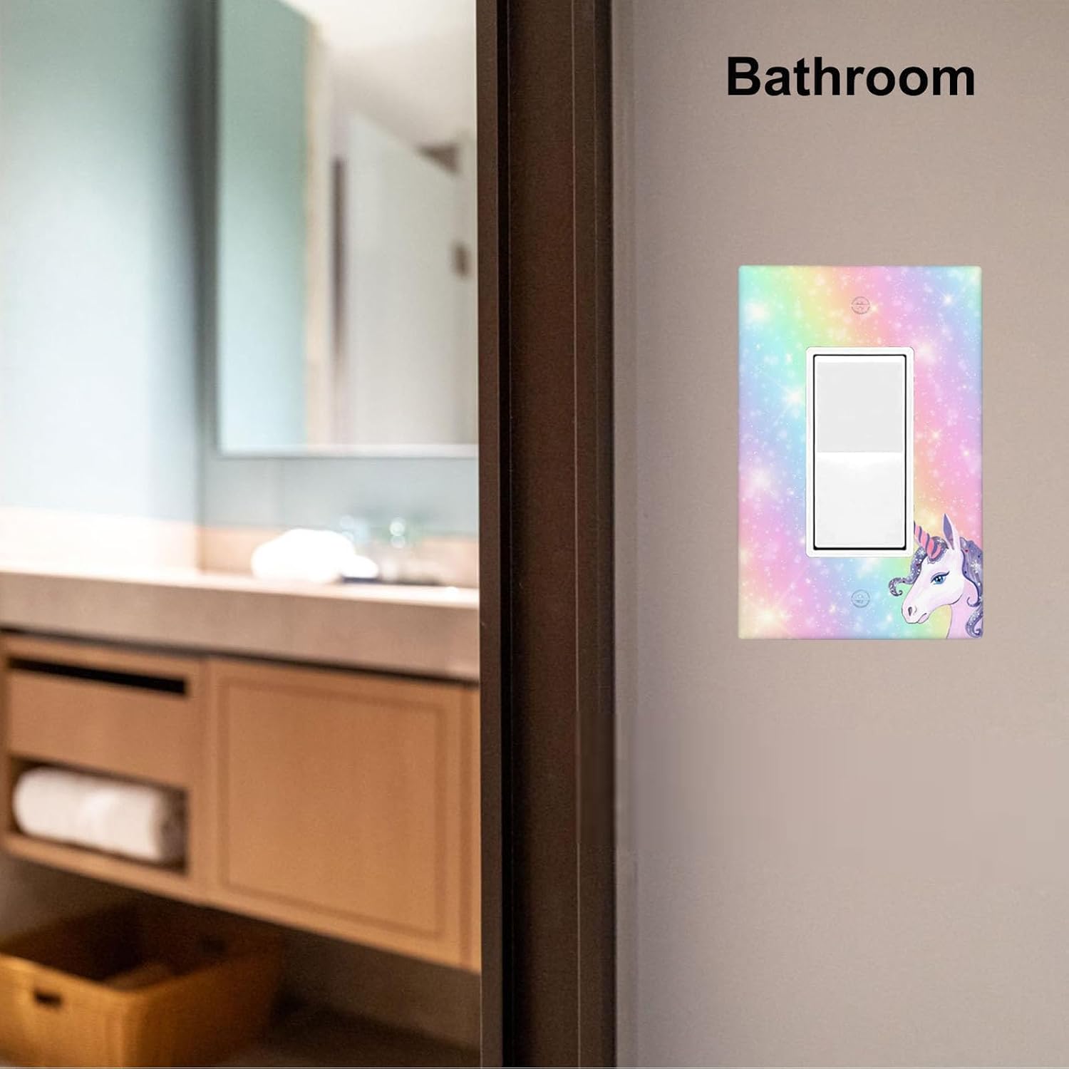 Unicorn Rainbow 1-Gang Rocker Wall Plate, Cute Cartoon Unicorn Switch Plate for Girls Room, Kids Room, Nursery & Bathroom