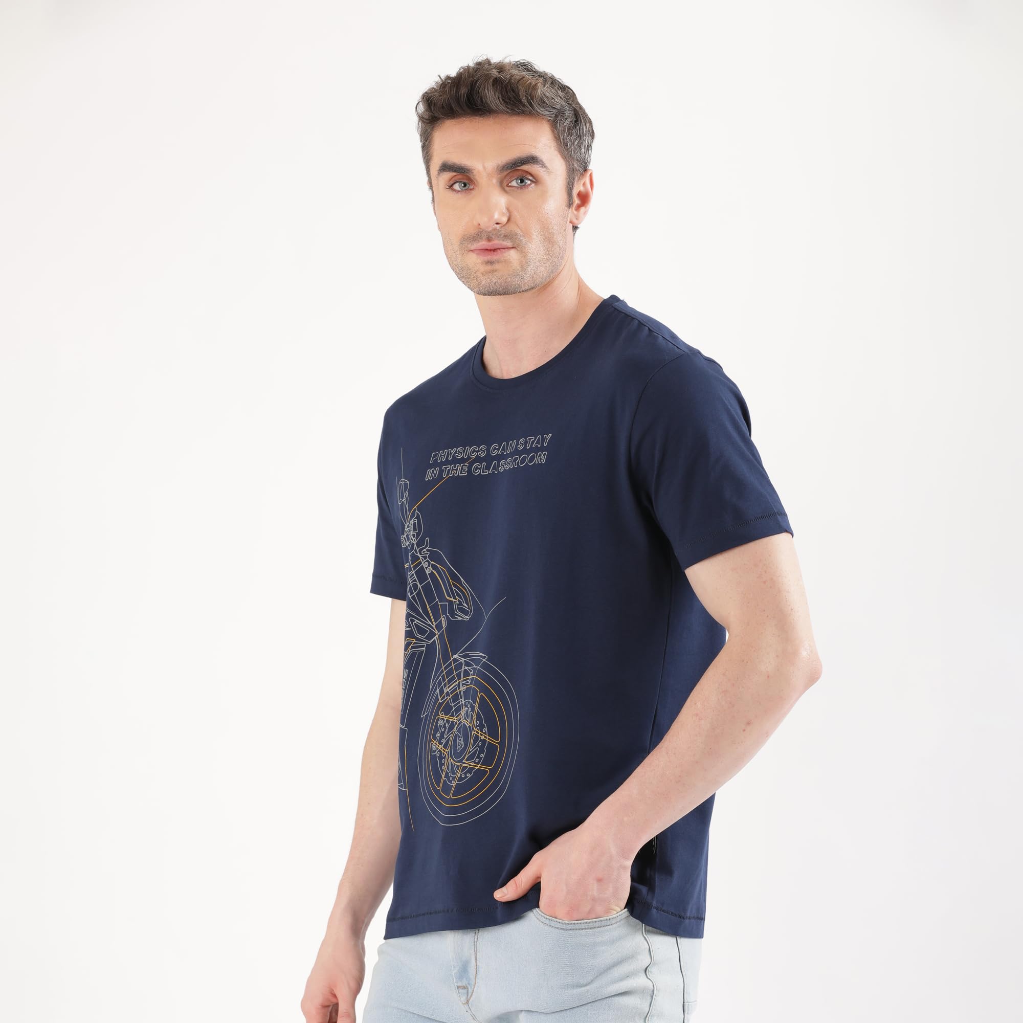 TVS Originals Collection Crew Neck T-Shirt � Bold Street Style, 100% Pure Cotton, Ultra-Soft Comfort, Breathable Anti-Odor Fabric, Skin-Friendly & Long-Lasting Durability for Riders (Racing Navy) -M-image-22