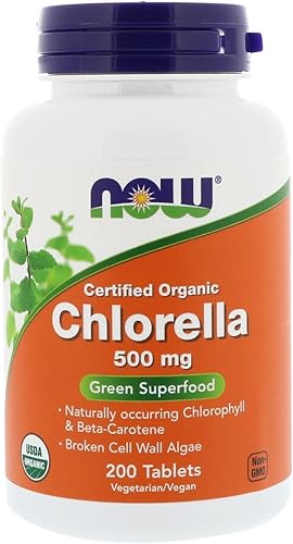 NOW Foods - Chlorella Green Superfood Certificado Orgánico 500 mg. - 200 Tabletas paquete de 2.