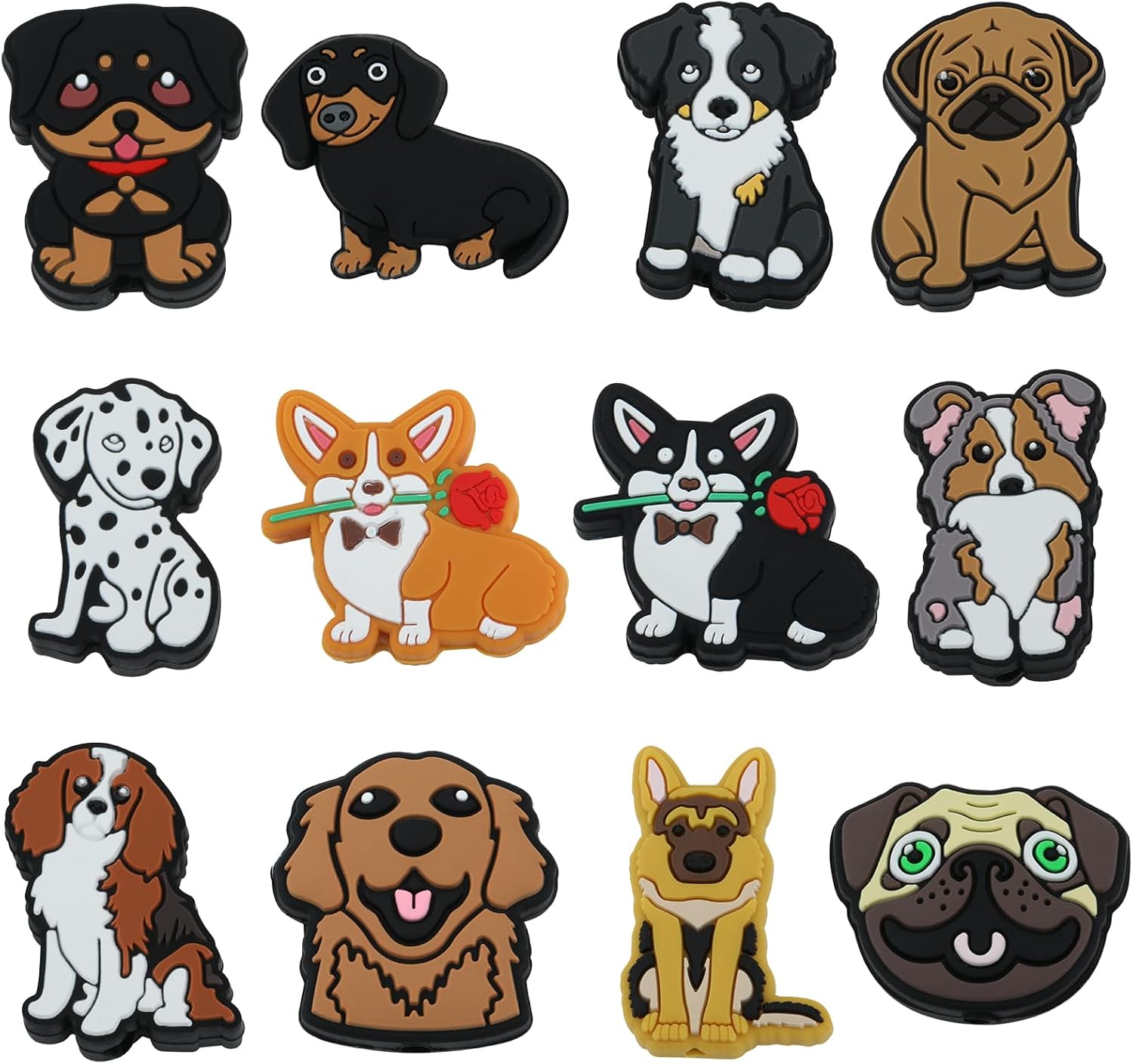 12Pcs Dog Silicone Beads for Keychain Making Unique Focals Cute Silicone Focal Beads for Pens Bracelets Necklace Earrings DIY Crafts