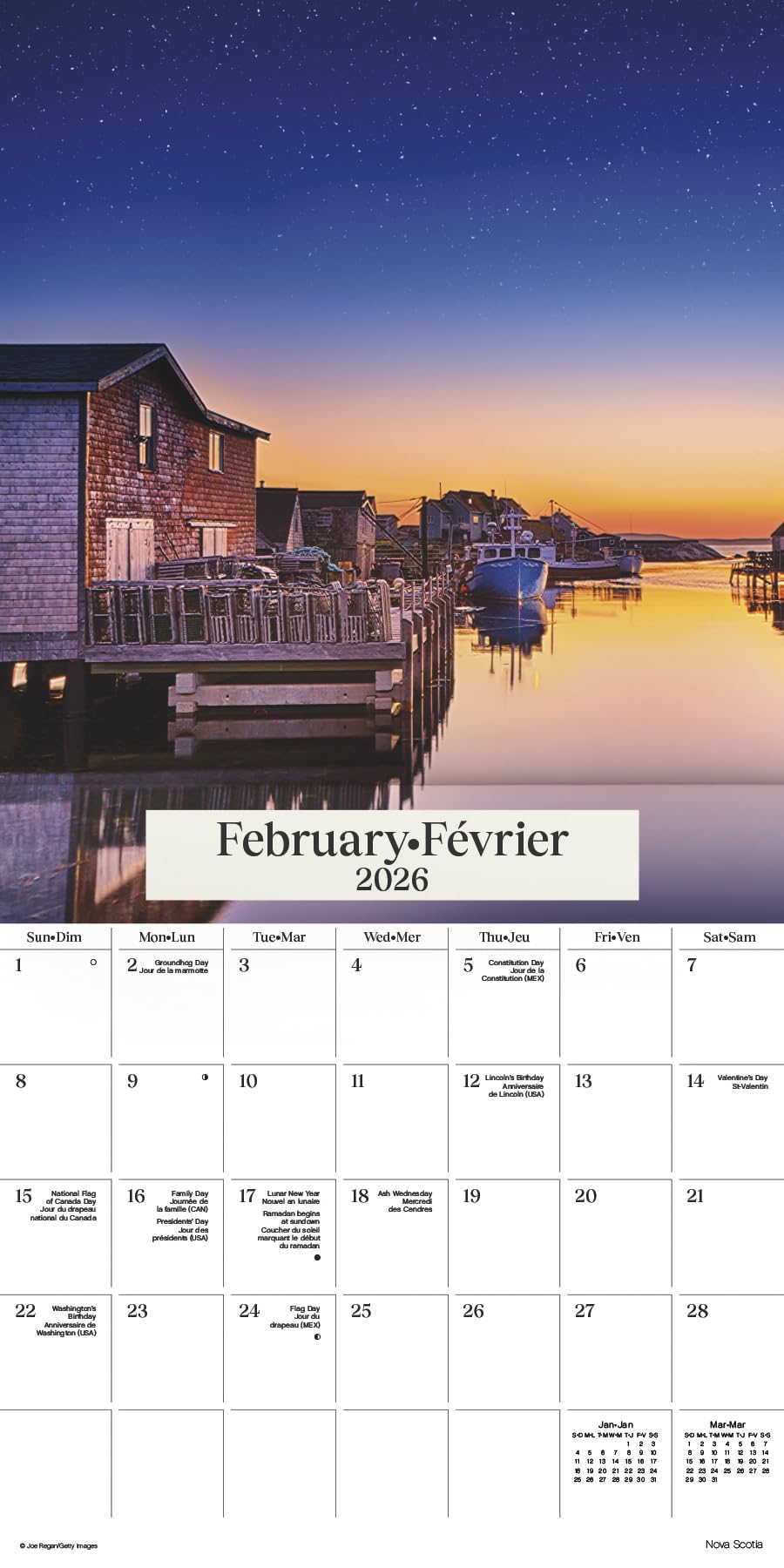 Calendrier mural 2026 Canada atlantique (bilingue français)