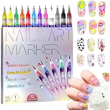Nail Art Pens, 12 Colors 0.5MM, 3D Nail Gel, Quick-Dry Nail Polish Pens Set, DIY Nails Art Tool, for Graffiti, Dotting, Liner & Painting