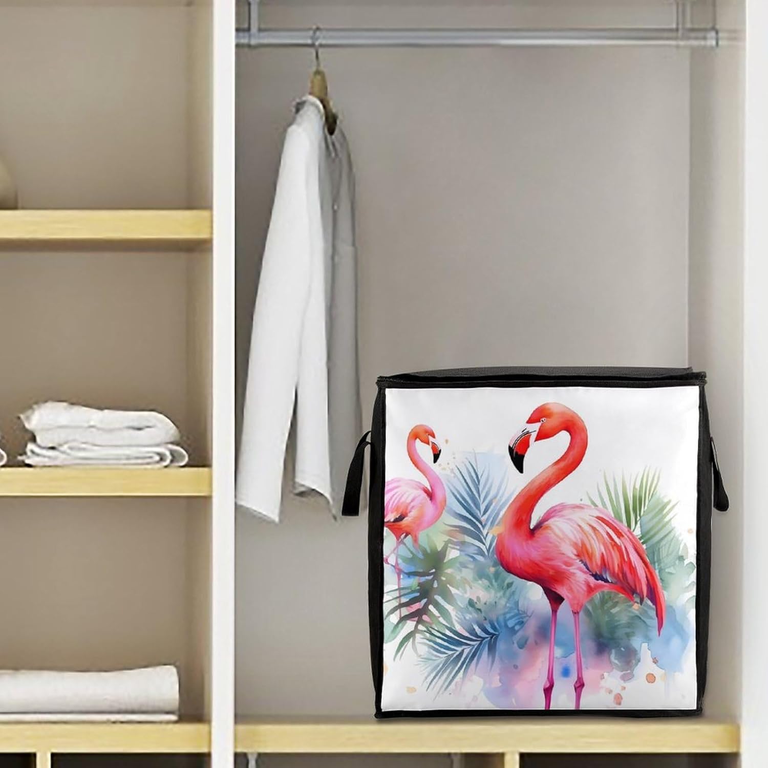 Quilt Storage Bag,Flamingo Watercolor Printed Large Foldable Storage Container Portable Travel Storage Bag for Blankets, Quilts, Clothes, Comforter, Bedding And Pillows