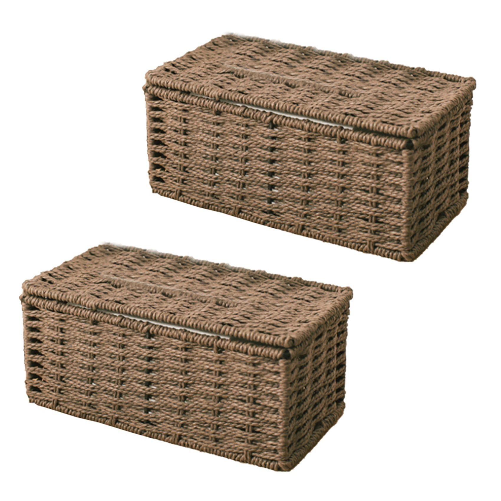 Hndhbfgrt 2X Rattan Tissue Box, Vintage Napkin Holder, Case Clutter Storage Container Cover, Living Room Desk Decoration (Coffee)