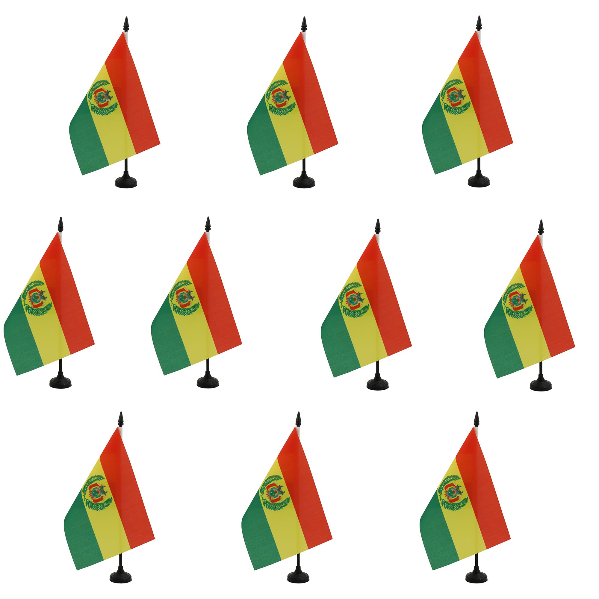 AZ FLAG - Set of 10 Bolivia Table Flag 5'' x 8'' - 10 Small Bolivian Office Flags 100% Polyester 21 x 14 cm - Mini Desk Flag with 10'' Pole and Black Plastic Base