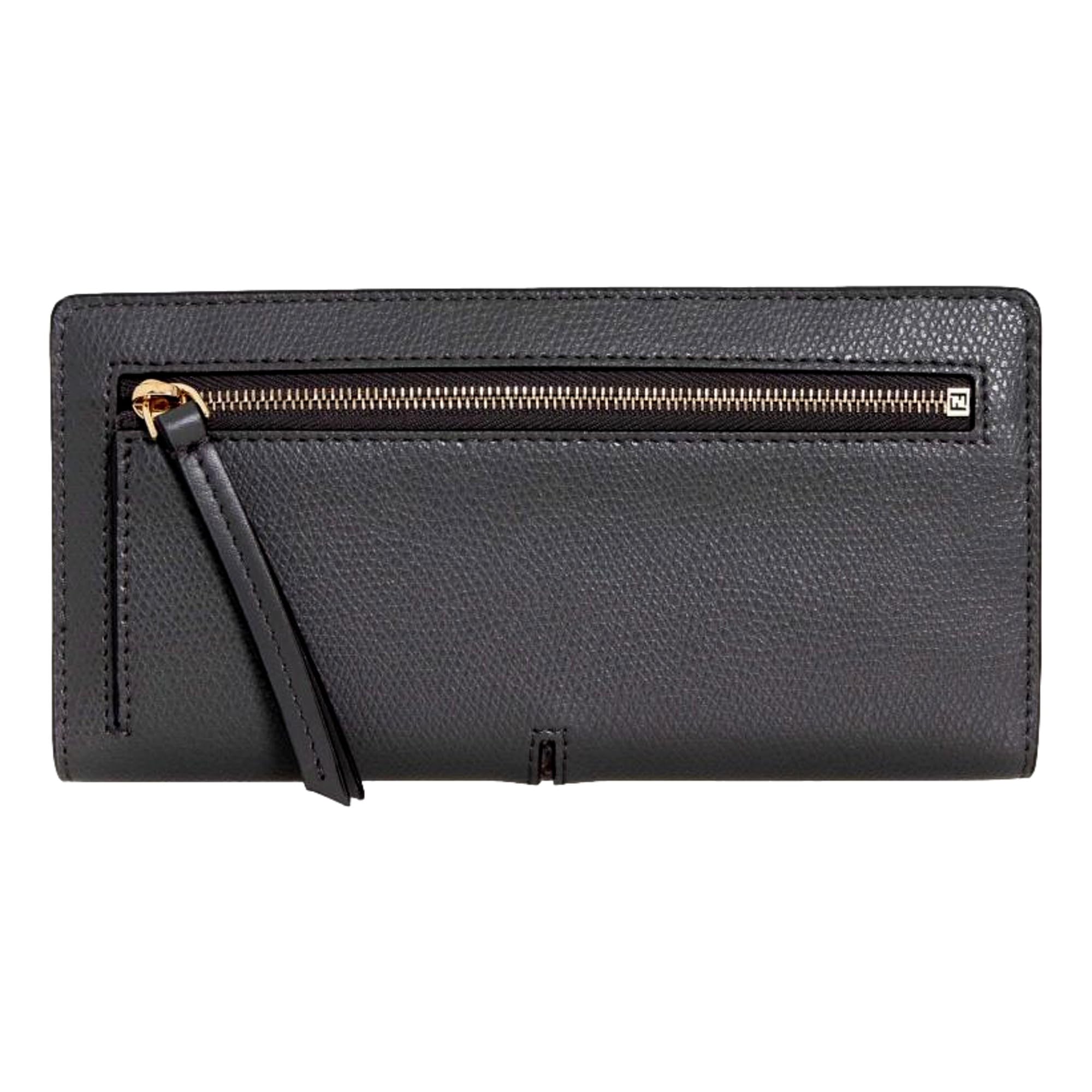 FENDI O'Lock - Cartera continental de piel con estampado animal, color gris antracita, Antracita gris, M, Cartera Continental