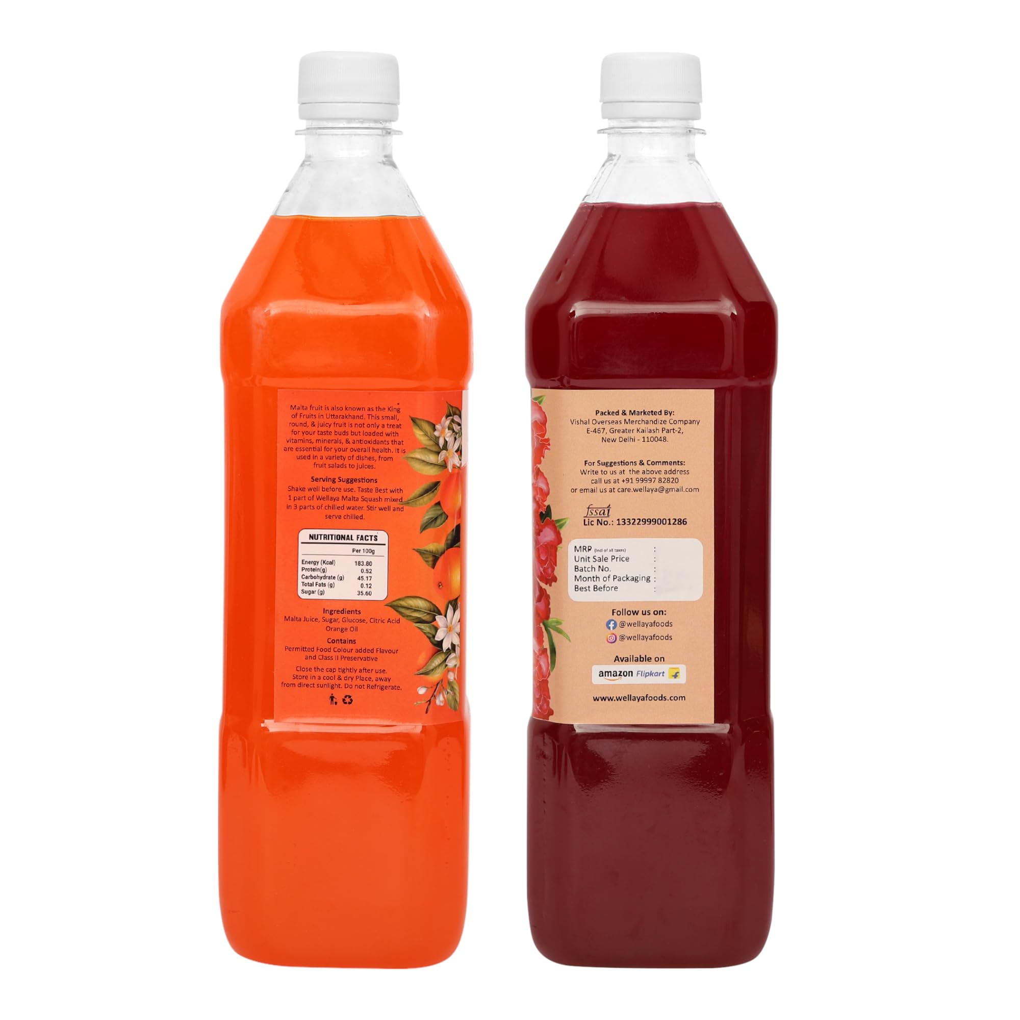 Wellaya Malta (Himalayan Sweet Orange) + Buransh (Rhododendron) | Squash, Syrup, Sharbat | Concentrate | No Artificial Flavours & Color | Welcome Drink | Sharbat | summer cooler | (1+1 Ltr) 1