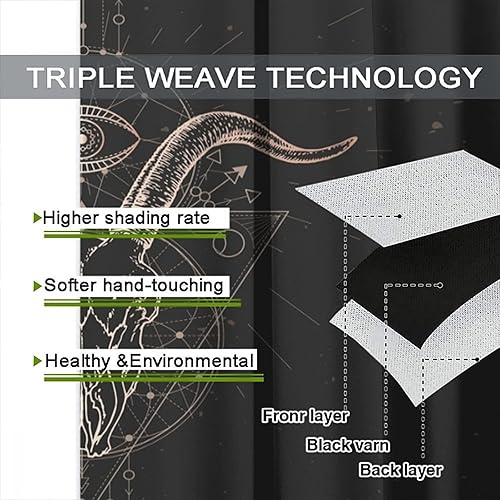 Vista 67 de Cortinas de cabeza de cabra, misteriosa cabeza de cabra malvada, calavera negra, bolsillo para barra, cortinas opacas para ventana, juego de 2