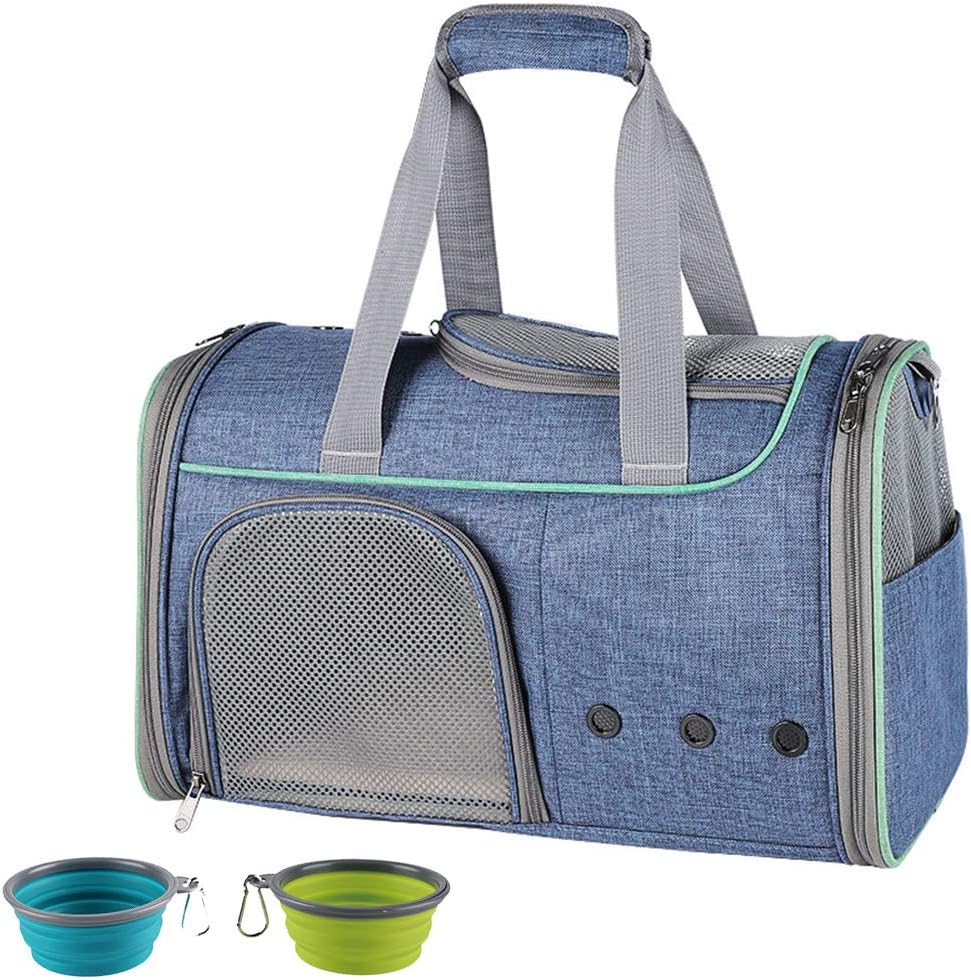 halinfer Pet Carrier for Cats and Small Dogs, Cat Travel Carrier, Airline Approved Under The Seat (Blue, Medium (11"*11"*17.7"))