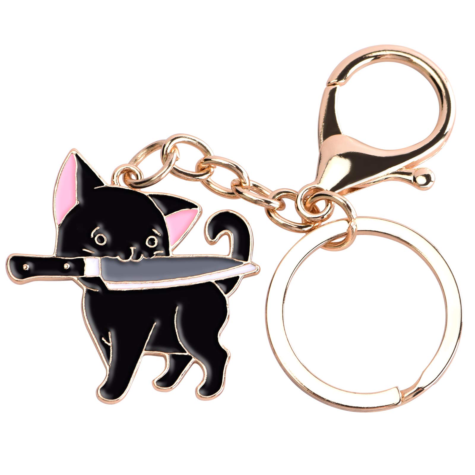 Avamie Cat Keychain, Enamel Ninja Black Cat Keychain, Cute Cat Key Chain and Charm for Handbags, Purses, Bags, Belts - 