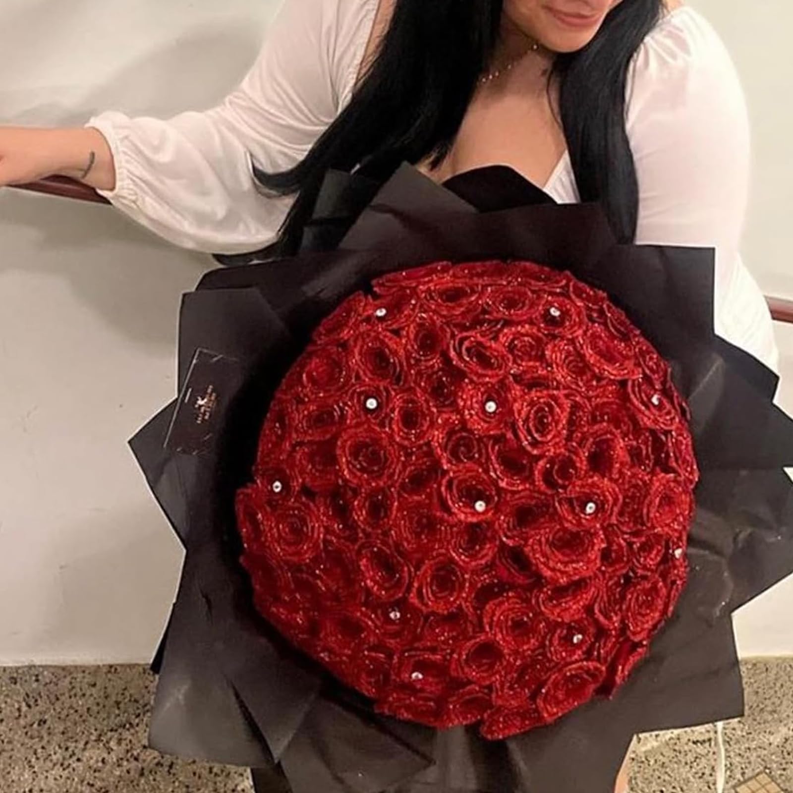 Bouquet di rose glitterate artificiali, bouquet fai da te, bouquet di rose finte lucide, regalo d'amore, con glitter rosa, bouquet fai da te, regalo per San Valentino (colore blu, 20 pezzi)
