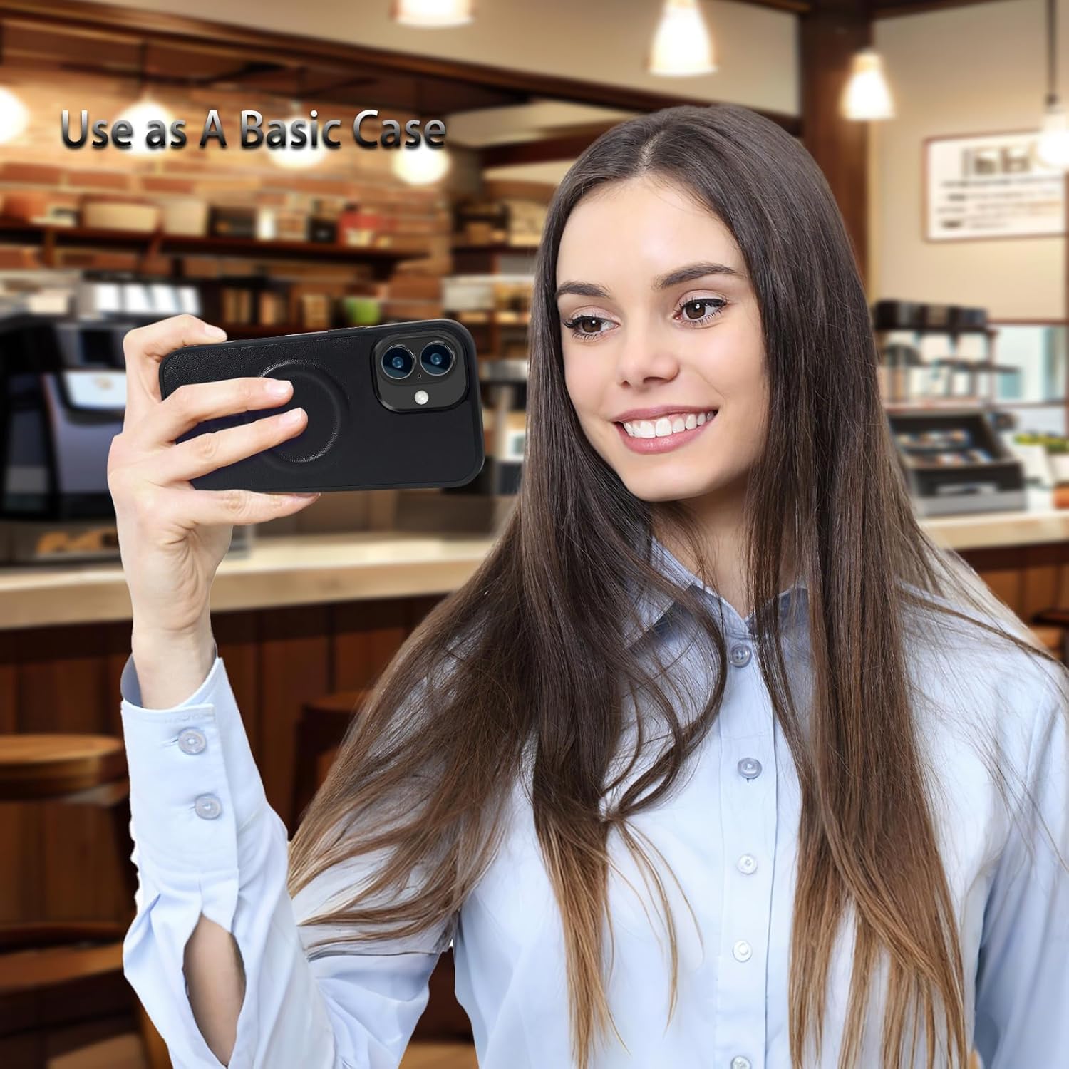 Lacass for iPhone 15 Plus/14 Plus Case Wallet,Compatible with MagSafe 2 in 1 Magnetic Detachable PU Leather RFID Blocking Wallet Cover Card Holder Zipper Wrist Strap Lanyard,Quilted Black