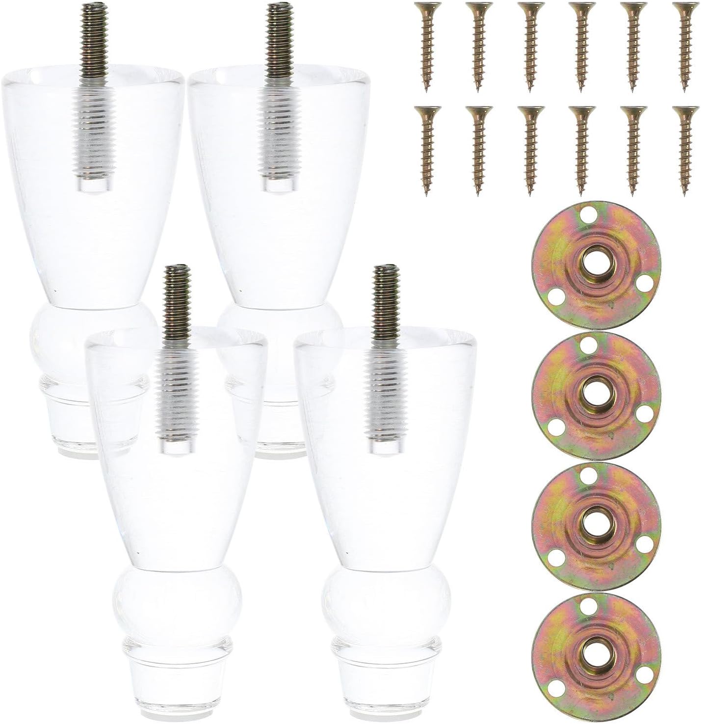 ABOOFAN 4 Pcs Acrylic Furniture Legs with Iron Nuts Set, Sofa and Cabinet Replacement Feet, Mid-Century Crystal Legs for Couch, Chair, Dresser Support in Living Room