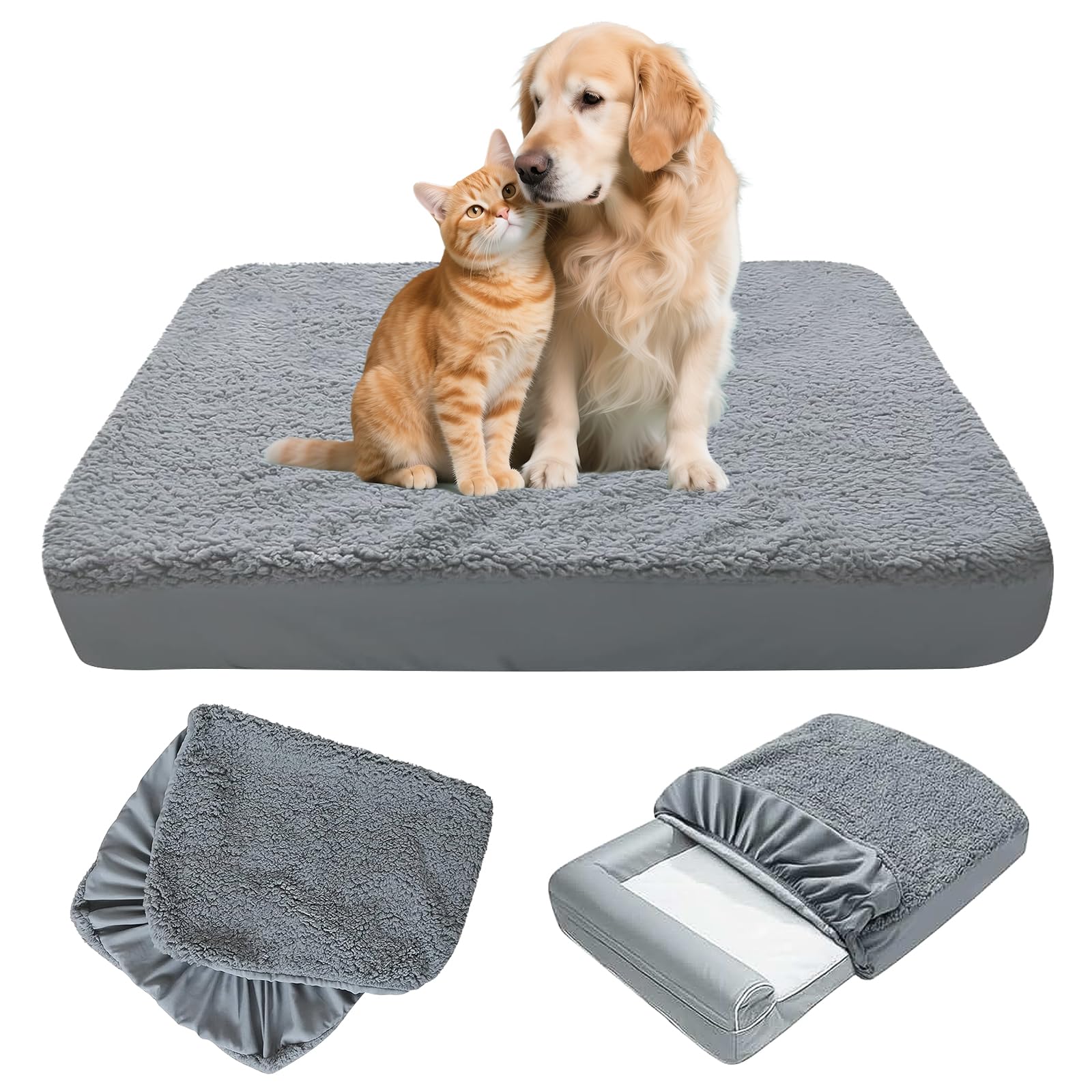 Rivestimento di ricambio per cuccia per cani, materasso di ricambio per cani, morbido rivestimento in peluche, 91 x 68 cm, ricambio per letto per cani, in spugna scamosciata, per casse dei cani, pad