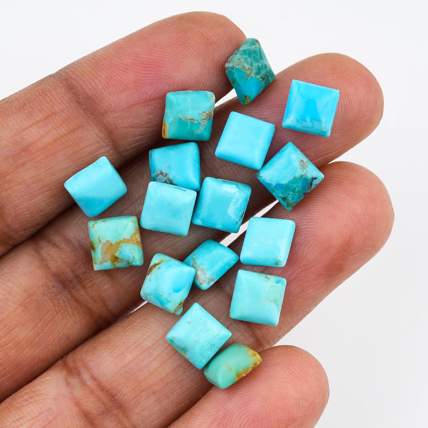 ColouredRocks (13-15 pcs. A++ NEVADA TURQUOISE, Square Shape, Natural Cabochon Crystals, Loose Gemstone, Wholesale Polished Supply, Jewelry Making, DIY Craft, Gem Collection (5-6 mm free size) - Image 3