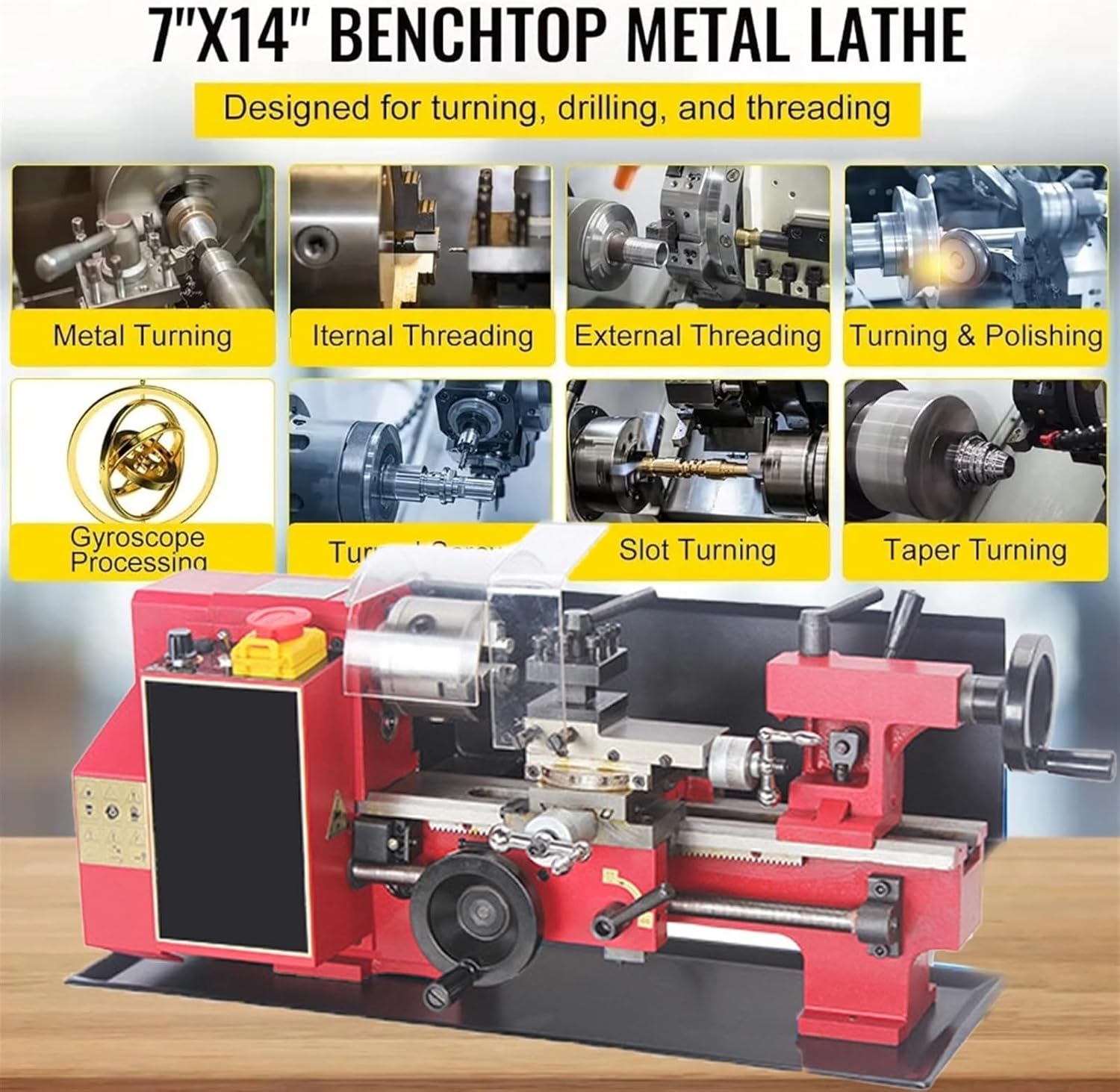 C2-200 Mini Metal Lathe, 250W Precision Mini Lathe, 2500RPM Variable Speed, With 80mm Three-jaw Self-centering Chuck For Various Metal Turning