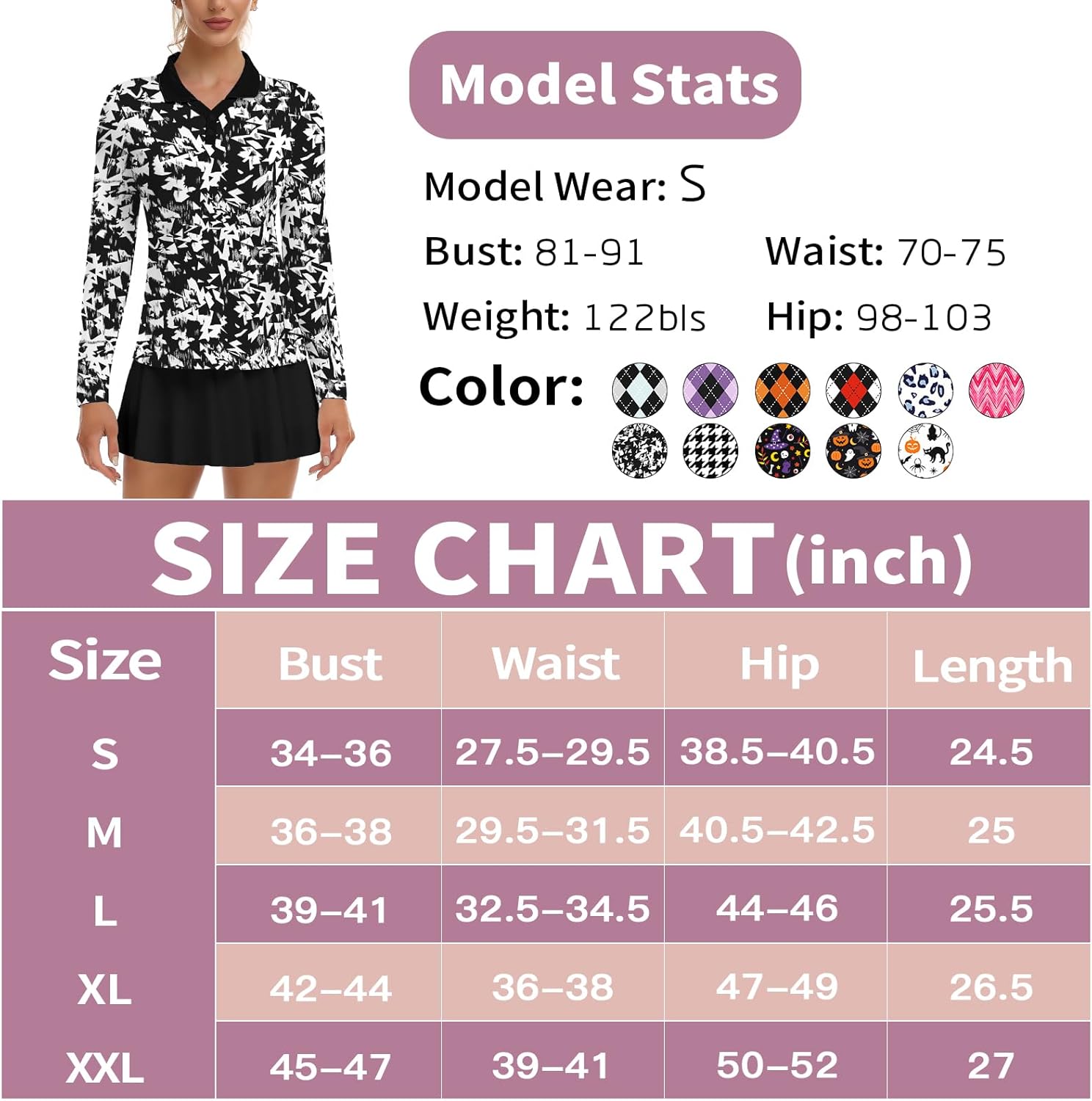 Soneven Womens Golf Shirts Moisture Wicking V Neck Long Sleeve Polo Shirts Collared Tops - Image 6