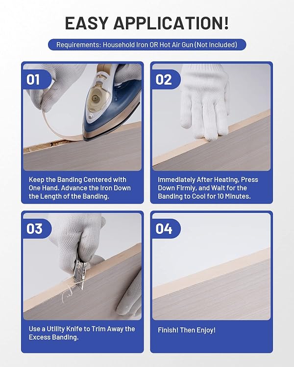 FAKILO Maple Edge Banding, 3/4" X 25ft Roll Real Maple Wood Veneer Edging, Flexible Pre-glued Plywood Edge Banding Strips with Strong Hot Melt Adhesive Iron-on Edgebanding for Furniture Restoration by FAKILO - Image 6