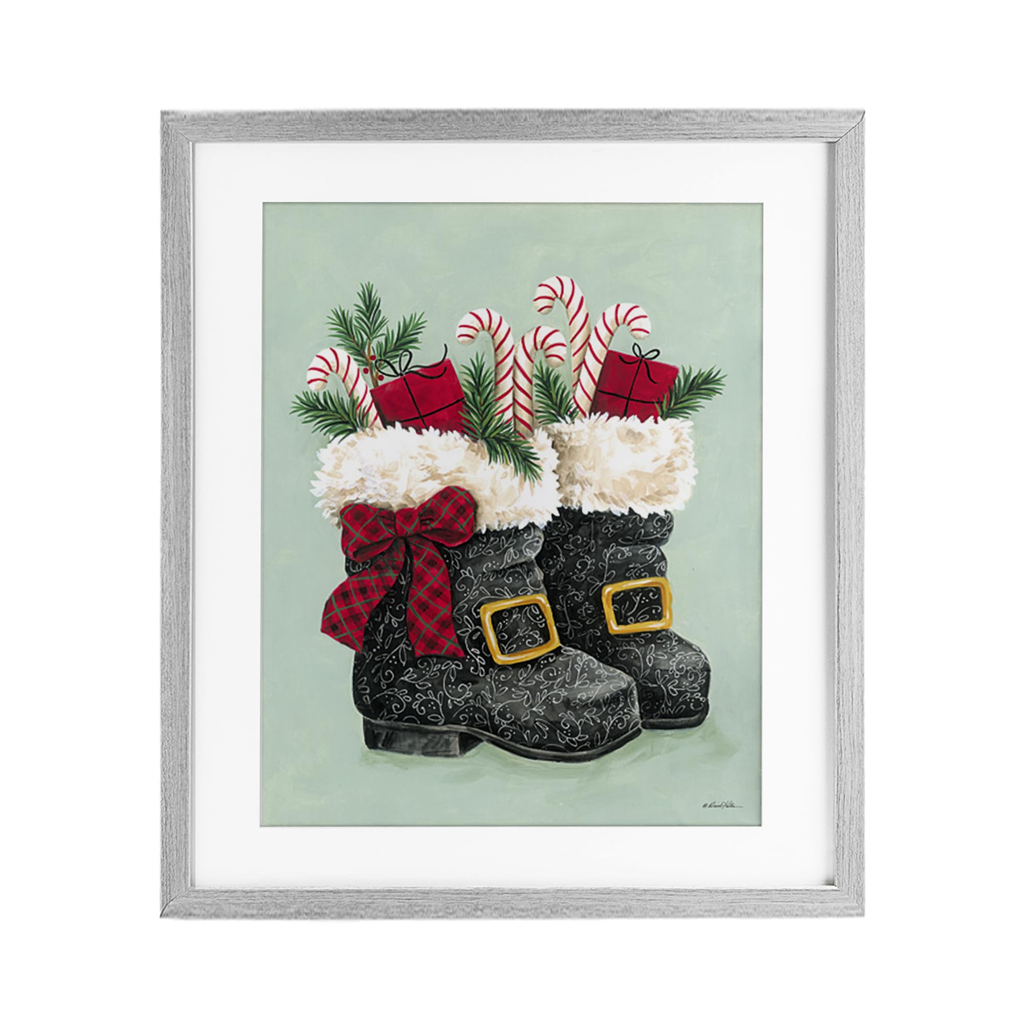 Stupell Industries 'Festive Holiday Boots', Framed Print Under Glass, Gray, 13 x 16