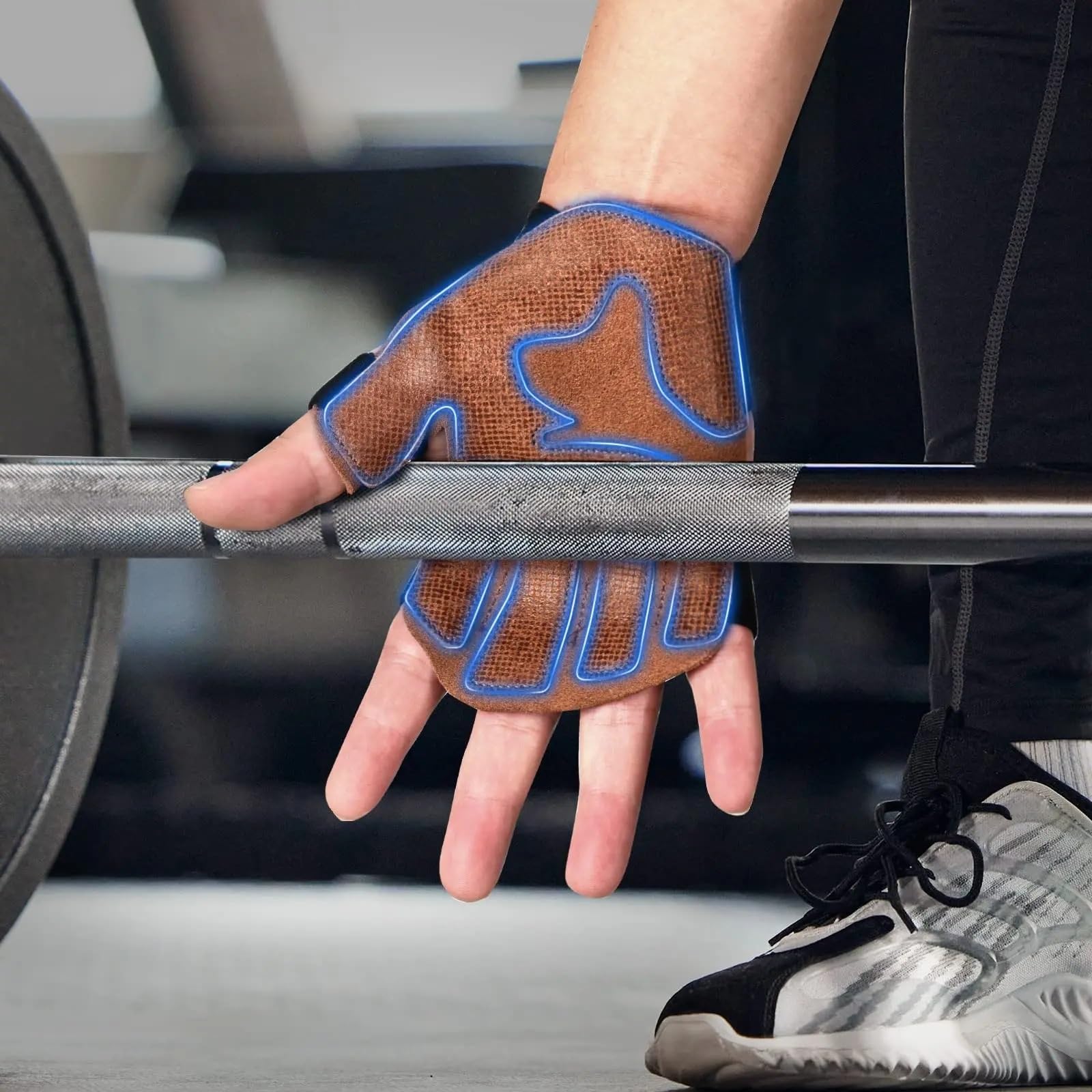 Guanti da palestra in pelle per sollevamento pesi da palestra con impugnatura imra con impugnatura imbottita sul palmo Guanti da allenamento per uomo Donna Sollevamento pesi Pull up Training
