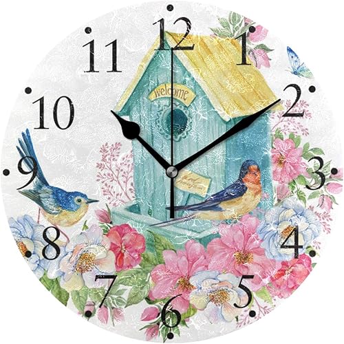 Vikko Relojes de pared con pilas, 9.4 pulgadas, reloj decorativo para oficina en casa (pájaro)