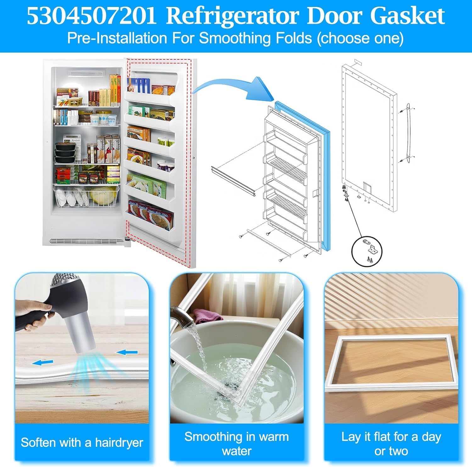 UPGRADED ‎‎5304507201 Freezer Door Gasket Compatible with Frigidaire Freezer Door Gasket Seal 216522356 216522306 AP6037541 5304507209 Refrigerator Door Gasket Kenmore Crosley Fridge Seal Replacement