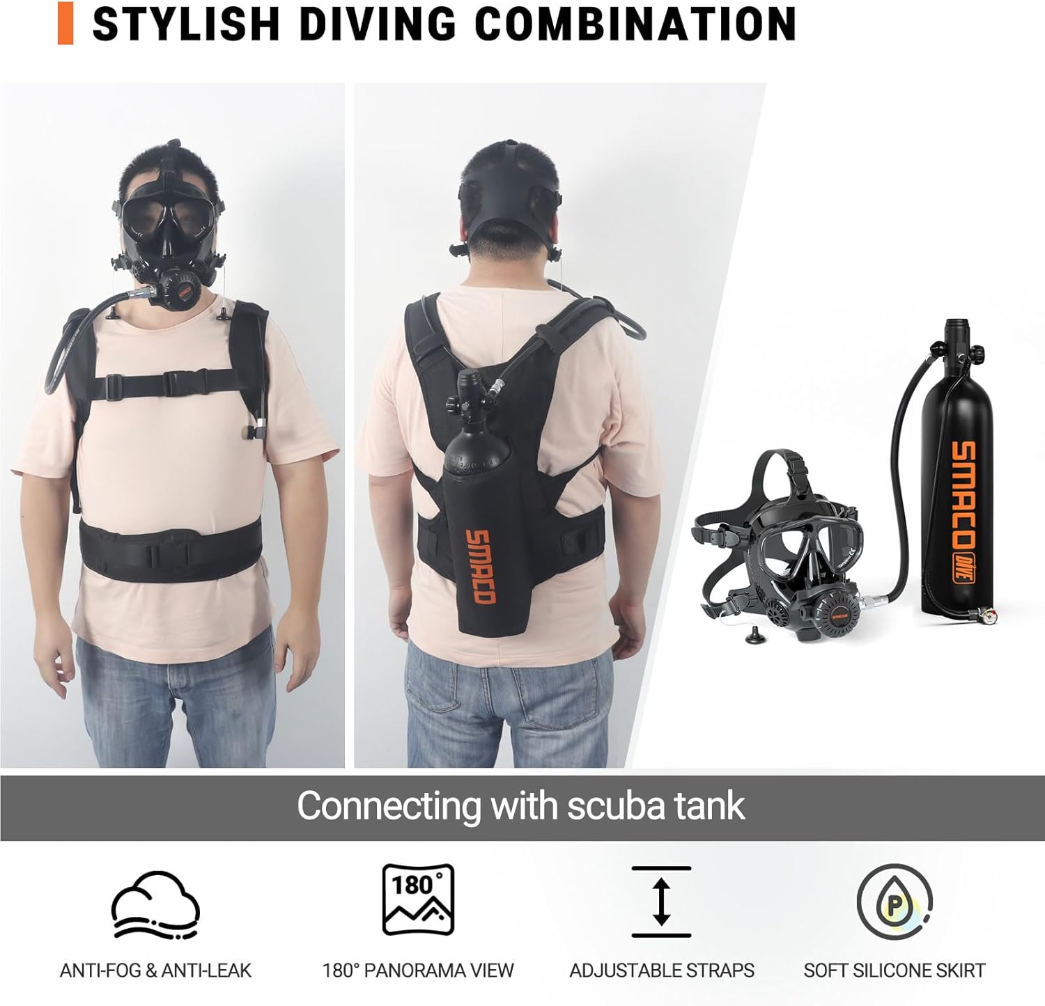 SMACO Mini Scuba Tank for Shallow Water Diving 1.9L Scuba Cylinder Diving Tank Kit Support for Underwater Recreation/Diving Practice/Water Rescue/Backup Air