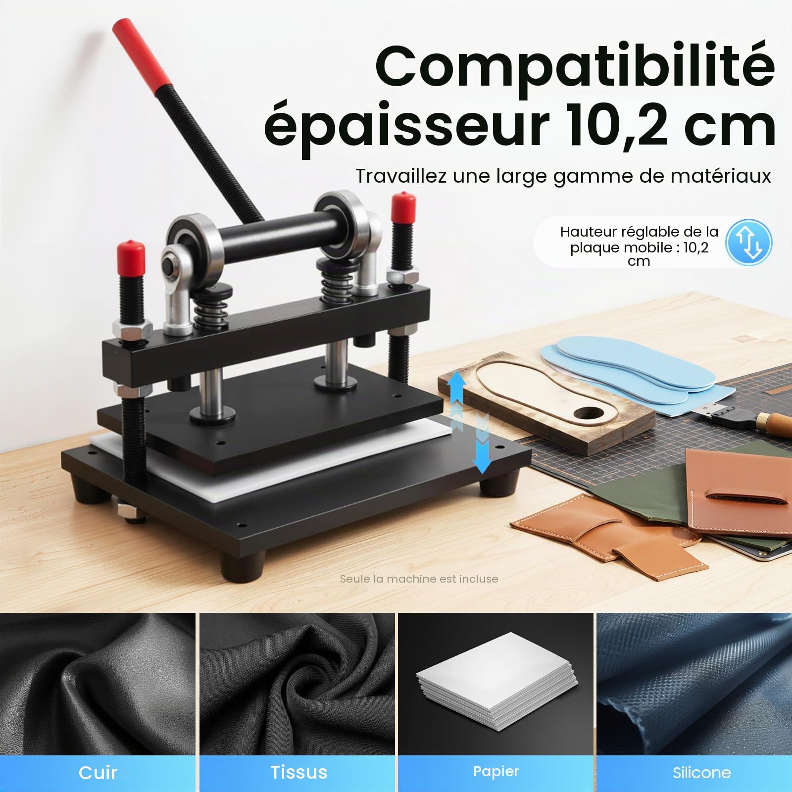 Machine manuelle de découpe en cuir, presse à tôles en acier de 12 mm, machine à embosser et à poinçonner, machine de découpe et d’embossage pour cuir, plastique, PVC, caoutchouc, papier, plaques en