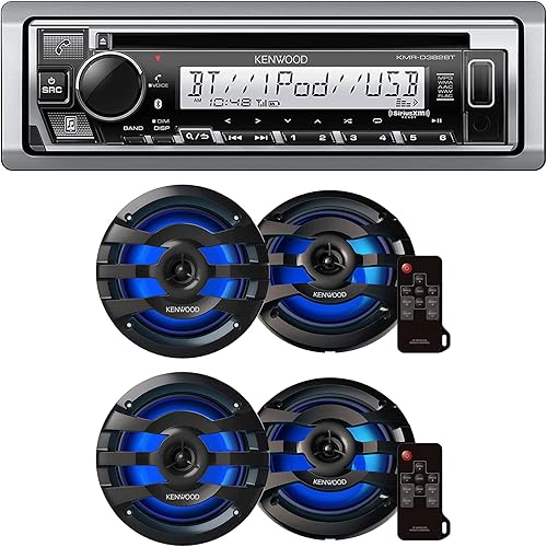 KENWOOD KMR-D382BT Estéreo para automóvil y marino – Din único, audio Bluetooth, CD USB MP3, entrada auxiliar, radio AM FM SiriusXM listo,