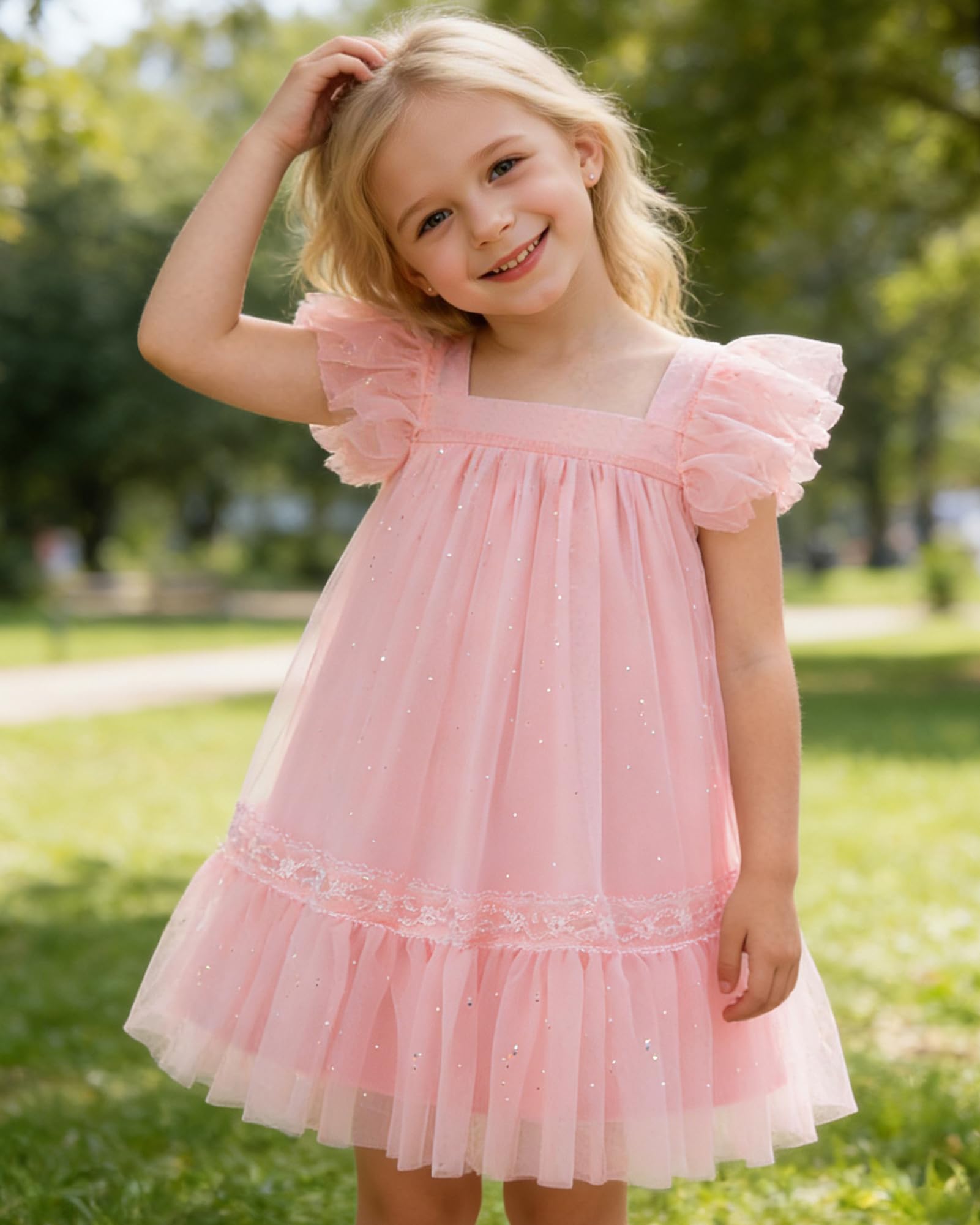 Zoerea Vestito in Tulle per Bambina, Senza Maniche con Volant, per Compleanno e Tempo Libero 18M–6 Anni
