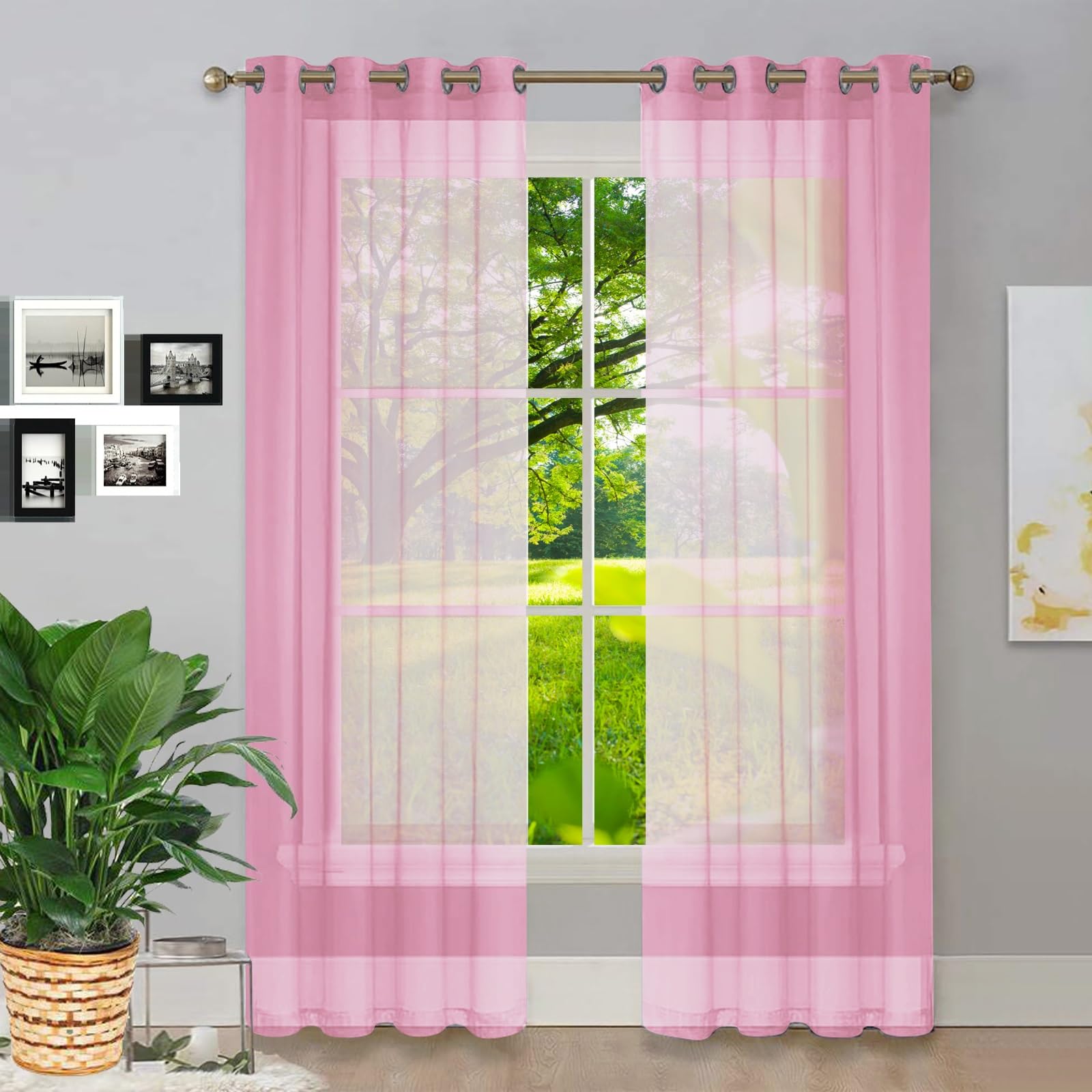 GAIFNAG Curtain for Bedroom Black Out Curtain 180 x 220 cm Drop Eyelet, Lightweight, Thermal Insulated Light Filtering Net Curtains for Bedroom and Living Room, Pink