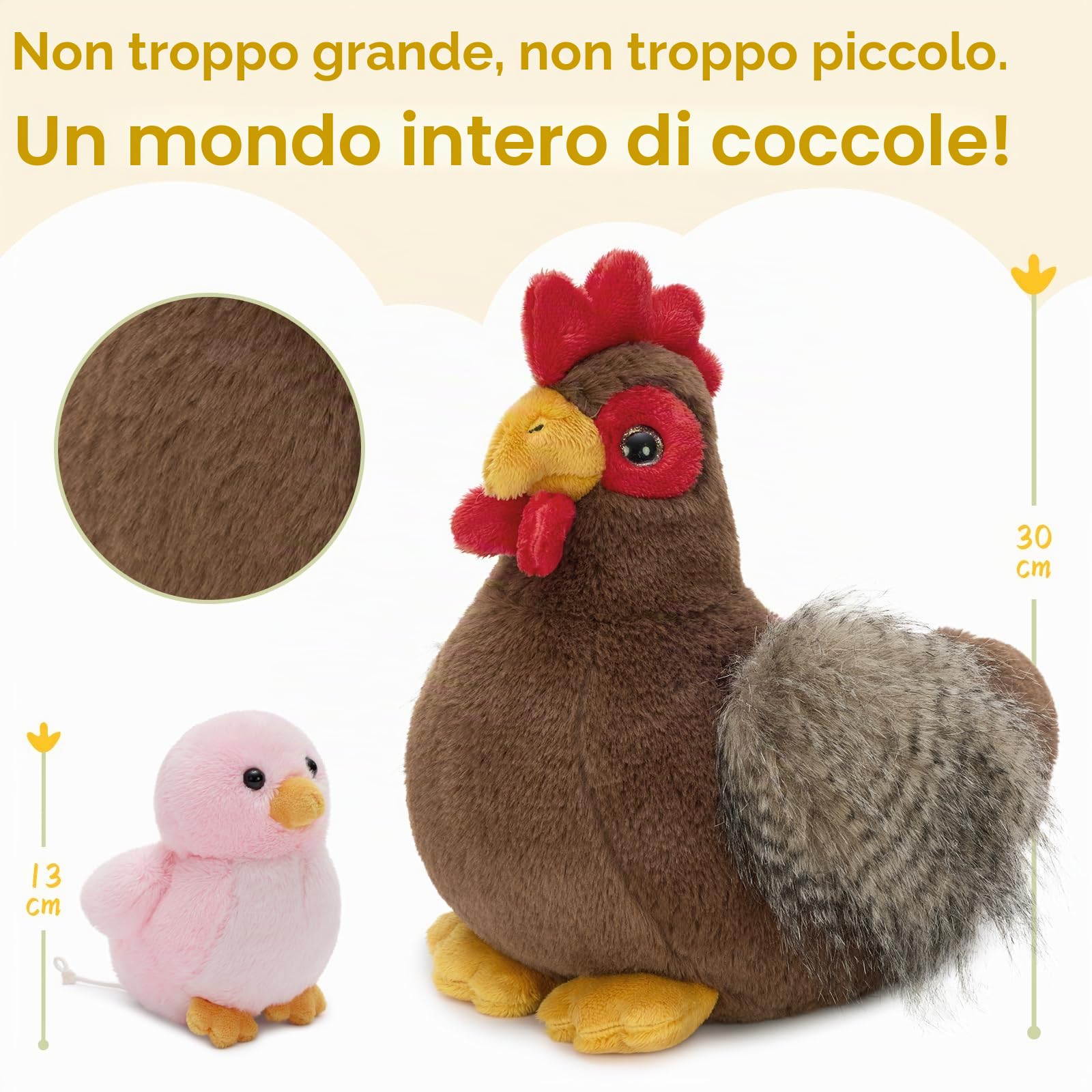 MorisMos Grande Pollo Teddy Giocattolo Morbido, 30 Cm Mamma Con 3 Cuddly Bambino All'Interno, Animale Pieno In Peluche, Kawaii Regali Per Bambini Ragazze Ragazzi Deco Festa Di Compleanno