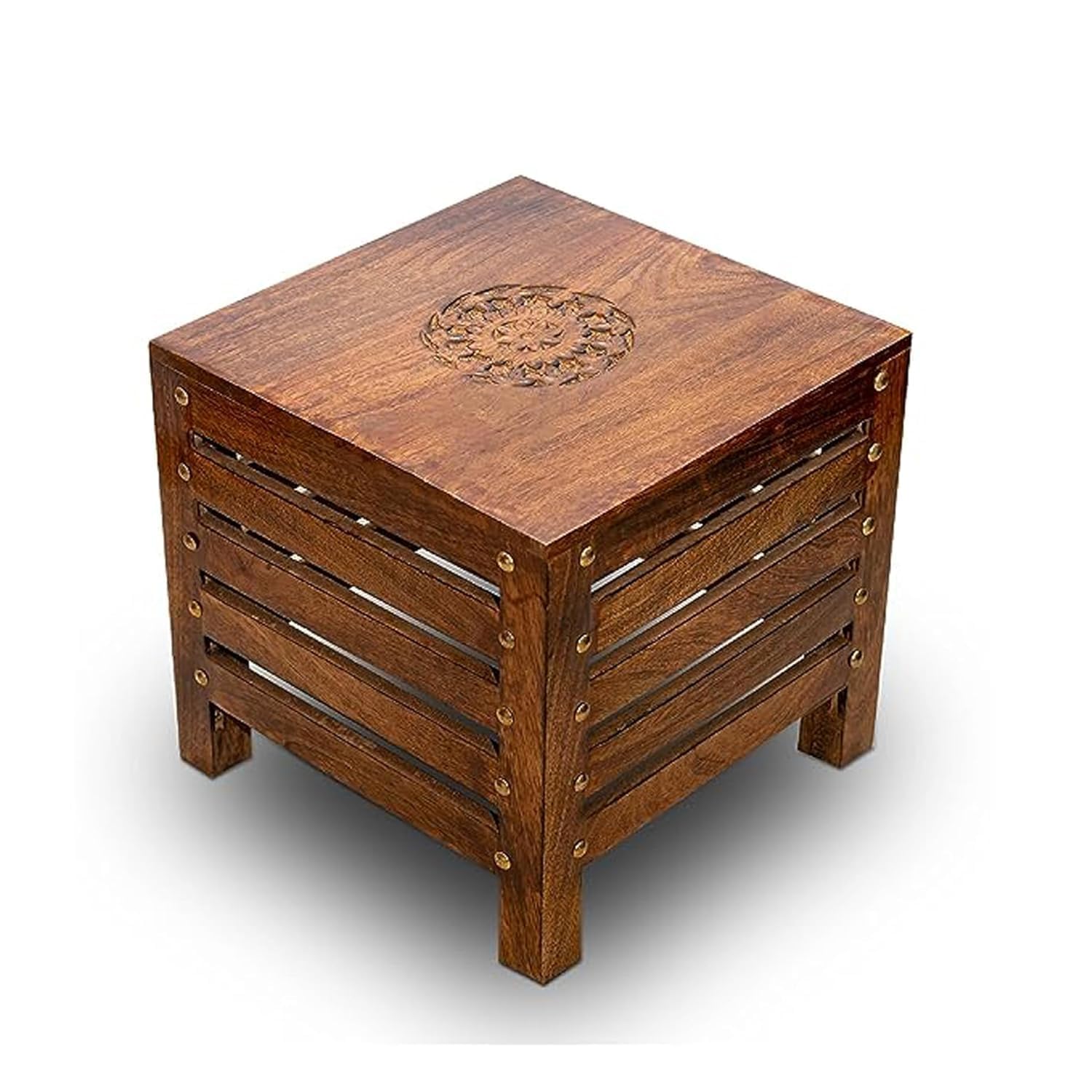 Wooden Stools for Living Room Sitting Chair for Home Handcrafted Antique Finish | Home Furniture | Outdoor/Indoor Décor | Square Stool- (12 INCH) Pure Mango Wood (Brown)-picture-28