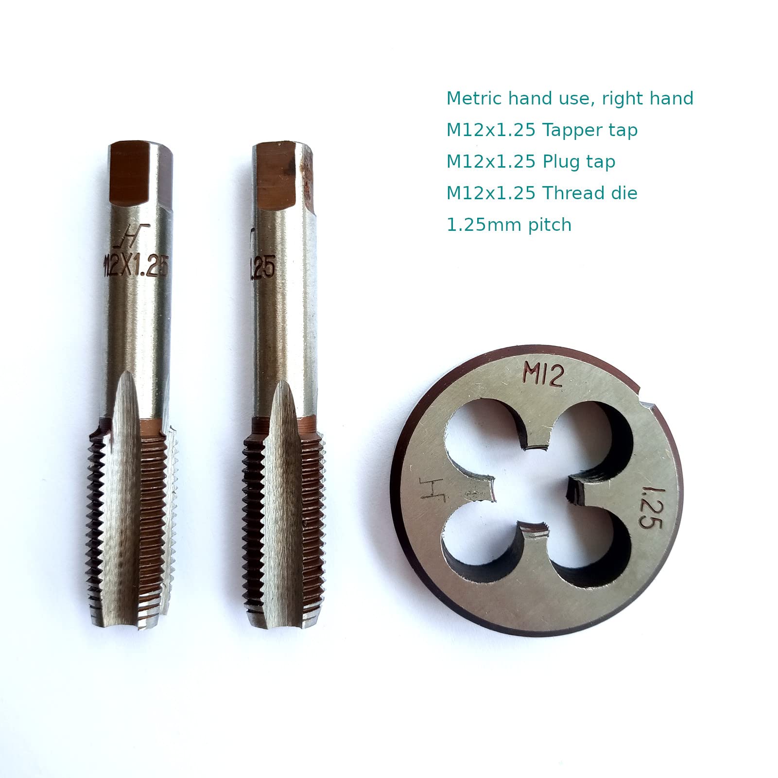 AtticZone M12x1.25 Metric Hand Thread Tap and Die Set, 1 Tapper Tap, 1 Plug  Tap, 1 Round Die, 1.25mm Pitch, Right Hand (M12x1.25, Tap&Die) : Amazon.sg:  DIY and Tools