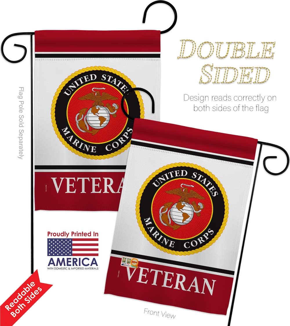 Marine Corps Veteran Garden Flag - 2pcs Pack Armed Forces USMC Semper Fi United State American Military Retire Official - House Decoration Banner Small Yard Gift Double-Sided Made in USA 13 X 18.5