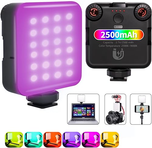Luz LED de video, luz portátil para fotografía, zapata fría en la cámara, luces de video CRI95+ 2500K-9000K bicolor 2500mAh recargable regulable luz