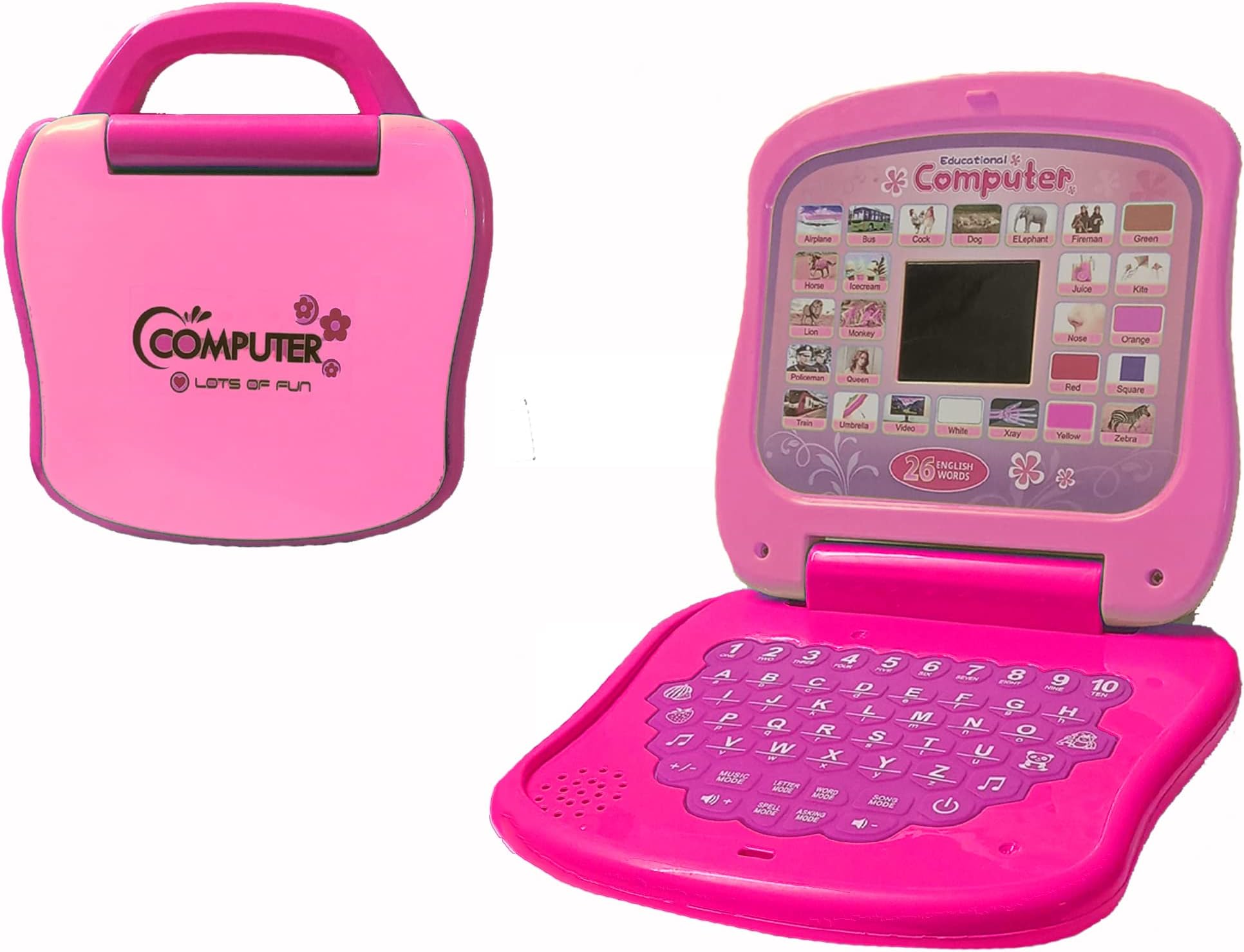 VGRASSP Educational Laptop Computer for Kids - Convenient Learning Alphabet and Numbers with LED Display and Music for You Child (Pink)