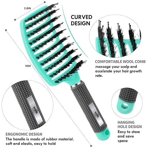 Miniatura 3 de Juego de 4 cepillos de pelo rizado para adultos y niños, húmedo o seco, desenredante y peine de dientes anchos con desenredante para el cabello (4,